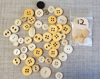 Lot of 60 Mother of Pearl Shell & Bone Buttons, 3/8-1 3/8 in. Antique Mother of Pearl Buttons