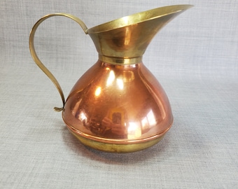 Vintage Holland Copper and Brass Pitcher, Copper and Brass Pitcher, Holland Copper Pitcher, 4 3/4 in. Copper Pitcher