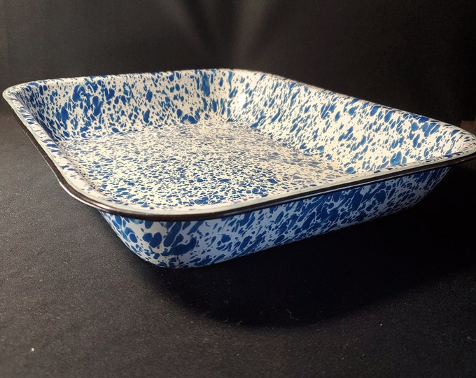 Large Blue & White Granite Ware Baking Pan Granite Ware Blue Etsy