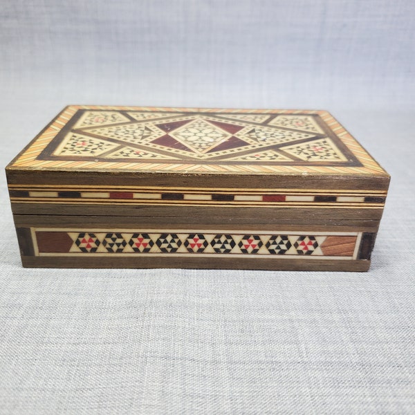 Moorish Box Mosaic Marquetry Jewelry Box, 3 1/2 x 5 1/2 in. Inlaid Mosaic Box
