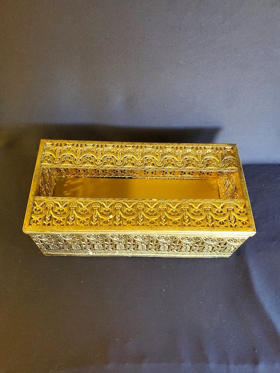 Vintage Filigree Metal Tissue Holder, Vintage Van… - image 2