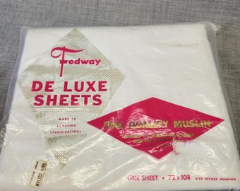Vintage White 100% Cotton Twin Flat Sheet, New in Package, Vintage Twin Flat Sheet, New Old Stock