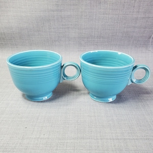 Set of 2 Turquoise Fiesta Ware Teacups, Peacock Blue Fiesta Ware, Fiesta Ware Teacups Turquoise