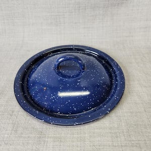 Vintage Blue Enamelware Replacement Lid, 9 in. Enamelware Pot Lid, Blue Speckle Enamelware Lid
