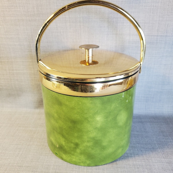 Vintage Green & Gold Ice Bucket, Vintage Barware, Vintage Green Ice Bucket, Ice Bucket, Vintage Bar