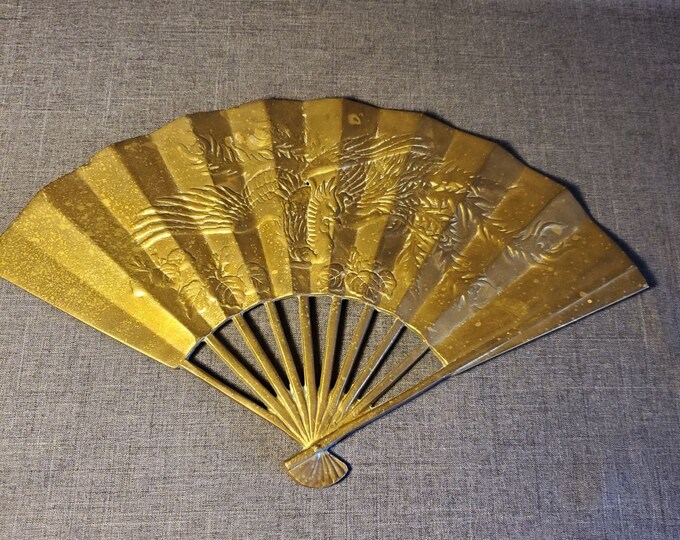 Vintage Brass Chinese Fan Wall Decor, Vintage Brass Wall Hanging, Brass