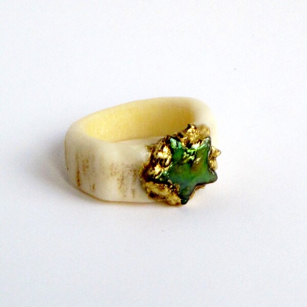 The Selkie Sings: Carved Deer Antler Ring featuring Freshwater Pearl by WhiteAether Size 5.75, 6, 6.5, 7, 7.5