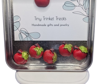 Shiny red polymer clay food fridge apple Magnets - set of 6