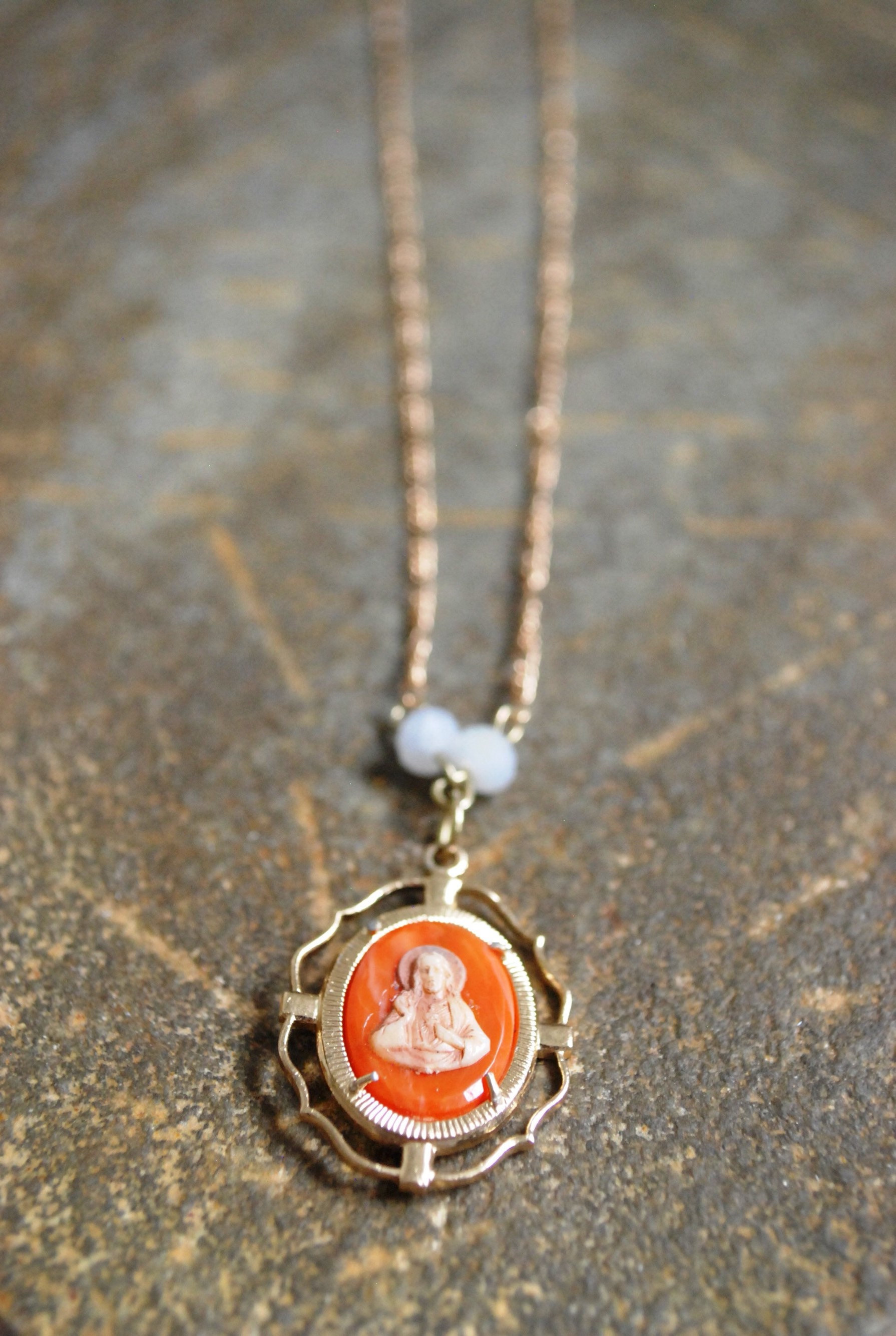 Catholic Vintage Sacred Heart Medal Necklace