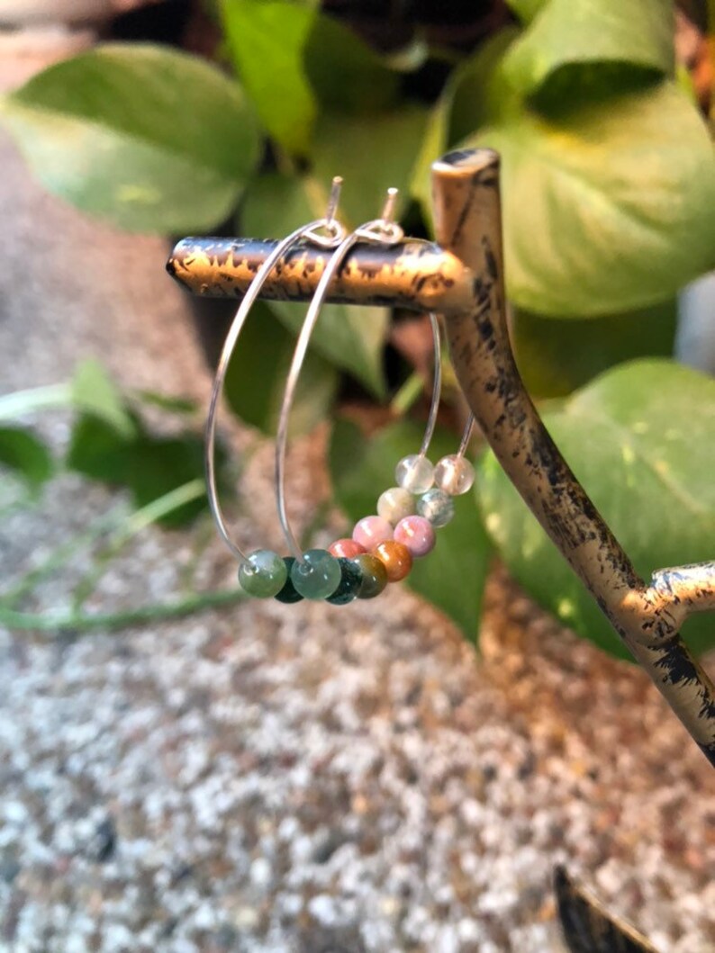 Indian agate silver hoop earrings