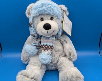 Hugfun International Winter Bear Plush Stuffed Gray Blue 17” Scarf Hat, St. Jude