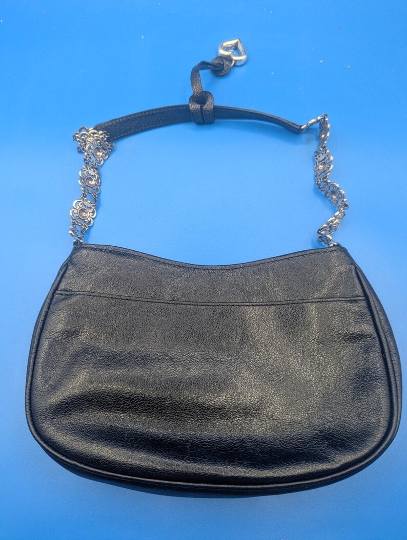 BRIGHTON Rosalie Flower Petal Black Patent Leather Shoulder Bag Purse Chain immagine 3