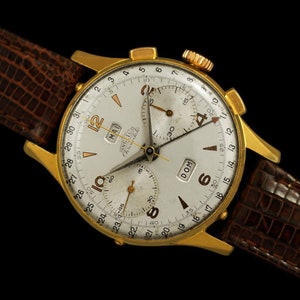 1940&#39;s Angelus Vintage Large Mens Triple Calendar Chronograph, 18K Gold Plated - The Chronodato