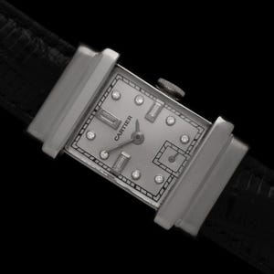 1940's Cartier Vintage Art Deco Mens Top Hat Wristwatch - Palladium & Diamonds