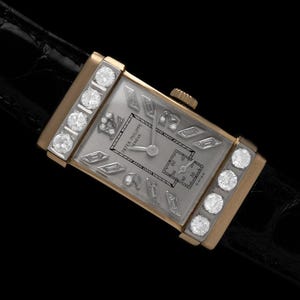 1940&#39;s Patek Philippe Vintage Mens Watch with Contract or Period Large &quot;Top Hat&quot; Case - 18K Gold & Diamonds