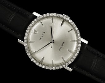 1973 Rolex Precision Vintage Mens Ref. 3411 Dress Watch - Stainless Steel & Diamonds