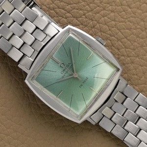 1966 Omega De Ville Vintage Mens Automatic Classic Retro TV Case Watch with Tiffany Blue Dial - Stainless Steel