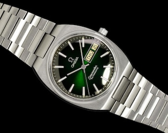 1981 Omega Seamaster Vintage Mens Bracelet Automatic Day Date Green Dial Watch - Stainless Steel