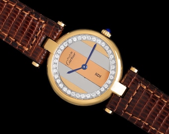 Must De Cartier Vendome Ladies Vermeil Watch with Trinity Dial - 18K Gold Over Sterling Silver with Diamonds
