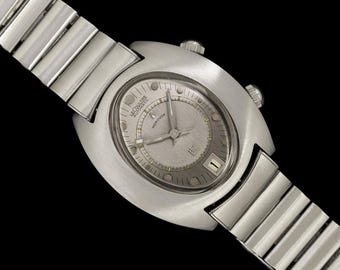 1970's Jaeger-LeCoultre Vintage Mens "Egg" Memovox Alarm Reveil - Stainless Steel
