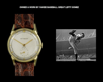 1949 Wittnauer Vintage 14K Gold Mens Watch - Owned & Worn by Yankee Baseball Great Lefty Gomez