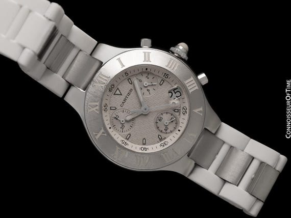 Cartier 21C Chronoscaph Chronograph Stainless Steel Mens Ref. 2424 Watch - Papers