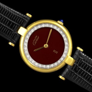 Must De Cartier Vendome Ladies Vermeil Watch with Chocoloate Brown Dial - 18K Gold Over Sterling Silver with Diamonds