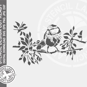 Vogel op Branch 1489 Stencil Digitale Download Laser Cricut Cut Ready Design - .svg .eps .dxf .png .jpg Bestanden