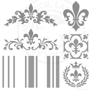 Pochoir mixte fleur de lys rayé 1412 Design Modèles et pochoirs australiens réutilisables d'art, d'artisanat, de meubles en mylar