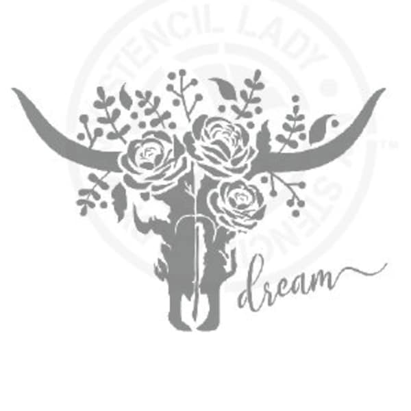 Dream Cow Skull Wreath Stencil 960 Design Reusable Mylar Painting and Cake Decorating Template
