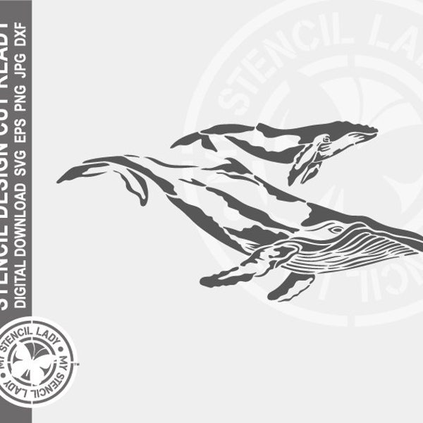 Whales 1504 Stencil Digital Download Laser Cricut Cut Ready Design Ocean Animals Sea Creatures - .svg .eps .dxf .png .jpg Files