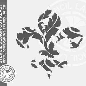 Fleur de lis Patterned 1459 Stencil Digital Download Laser Cricut Cut Ready Design - .svg .eps .dxf .png .jpg Files