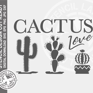 Cactus Love 906 Stencil Digital Download Laser Cricut Cut Ready Design - .svg .eps .dxf .png .jpg Fichiers
