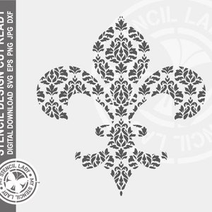 Fleur de lis Patterned 1453 Stencil Digital Download Laser Cricut Cut Ready Design - .svg .eps .dxf .png .jpg Files
