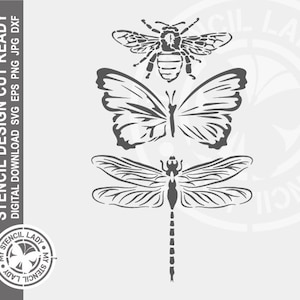 Insectes Libellule Papillon Abeille 1705 Pochoir Numérique Télécharger Laser Cricut Cut Ready Design - .svg .eps .dxf .png .jpg Fichiers