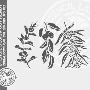 Eukalyptus Gum Australian Native Branches 1498 Schablone Digital Download Laser Cricut Cut Ready Design .svg .eps .dxf .png .jpg Dateien Bild 1