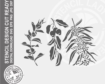 Eucalyptus Gum Australian Native Branches 1498 Stencil Digital Download Laser Cricut Cut Ready Design - .svg .eps .dxf .png .jpg Files