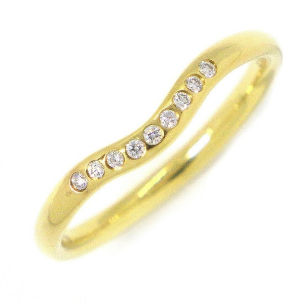 Authentic TIFFANY & Co Elsa Peretti Ring Curved Band 9 brilliant diamonds 18k Yellow Gold Ring size US 8