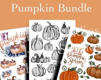 Pumpkin Sticker Bundle > Line Art Pumpkins Fall Textured Floral Planner Stickers > Autumn Sticker Set