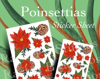 Poinsettias Sticker Sheets > Red Flowers and Leaves Christmas Planner Stickers