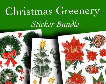 Christmas Greenery Sticker Bundle > Pine Wreaths Trees Poinsettias Planner Stickers