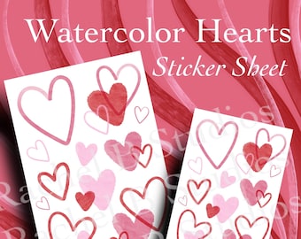 Aquarell Herzen Aufkleber > Valentinstag Planner Aufkleber > Handgemachte Gekritzel Herzen Aufkleber