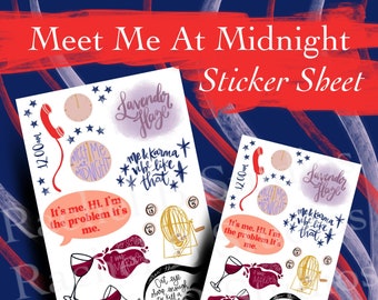 Feuille d'autocollants Meet Me at Midnight, autocollants Taylor Lyric Planner
