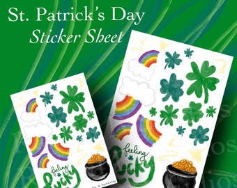 St. Patrick's Day Sticker Sheet > Rainbow Gold Clover Planner Stickers > Hand Drawn Illustrations
