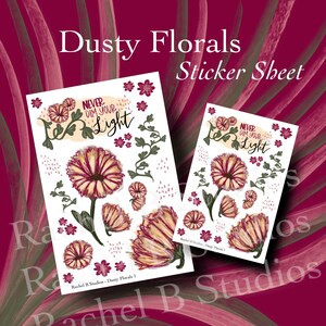 Feuille d'autocollants Dusty Florals > Autocollants de planificateur de fleurs > Autocollants de fleurs et de citations dessinés à la main