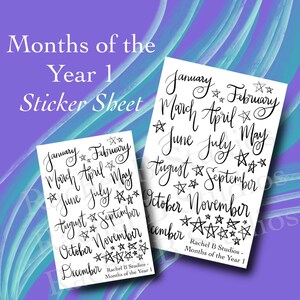 Maanden van het jaar 1 stickervel > Handgeschreven plannerstickers > Zwarte scriptmaanden