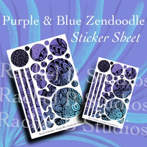 Fioletowy i niebieski arkusz naklejek Zendoodle > Zentangle Pattern Shapes Planner Stickers