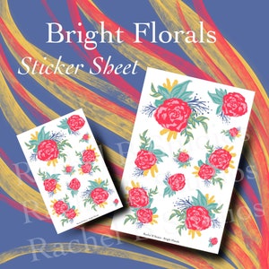 Bright Florals Sticker Sheet &gt; Colorful Flower Planner Stickers &gt; Roses Hand Drawn Florals