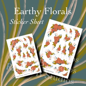 Feuille d’autocollant florale terreuse > autocollants boho texturés dessinés à la main de planificateur de fleur > autocollants chauds décoratifs