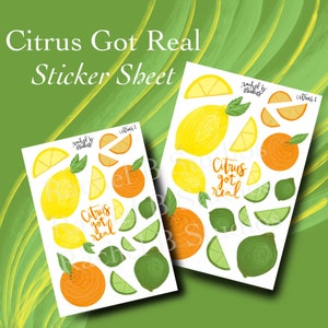 Citrus Got Real Sticker Sheet > autocollants de planificateur de papier dessiné à la main > Illustration de fruits